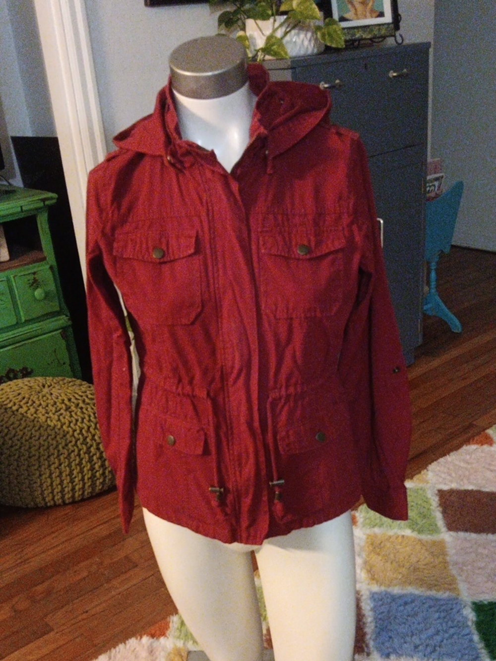 Chocolate Women's Red Hooded Utility Jacket